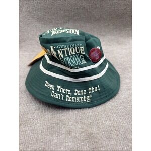 Vtg 90s Laid Back Antique Person Green Funny Fishing Bucket Hat With Pins